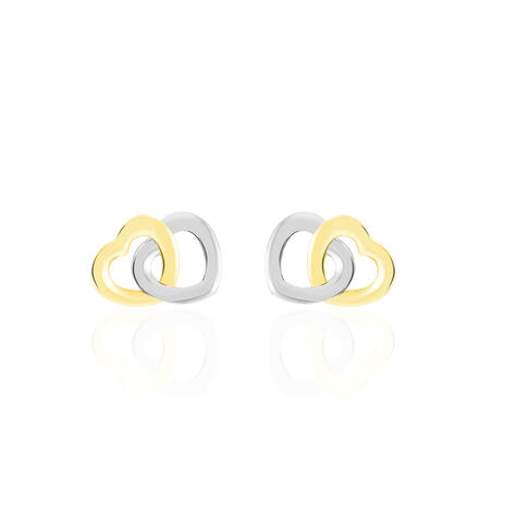 Boucles D'oreilles Puces Anne-maudae Double Coeurs Or Bicolore - Clous d'oreilles Femme | Marc Orian