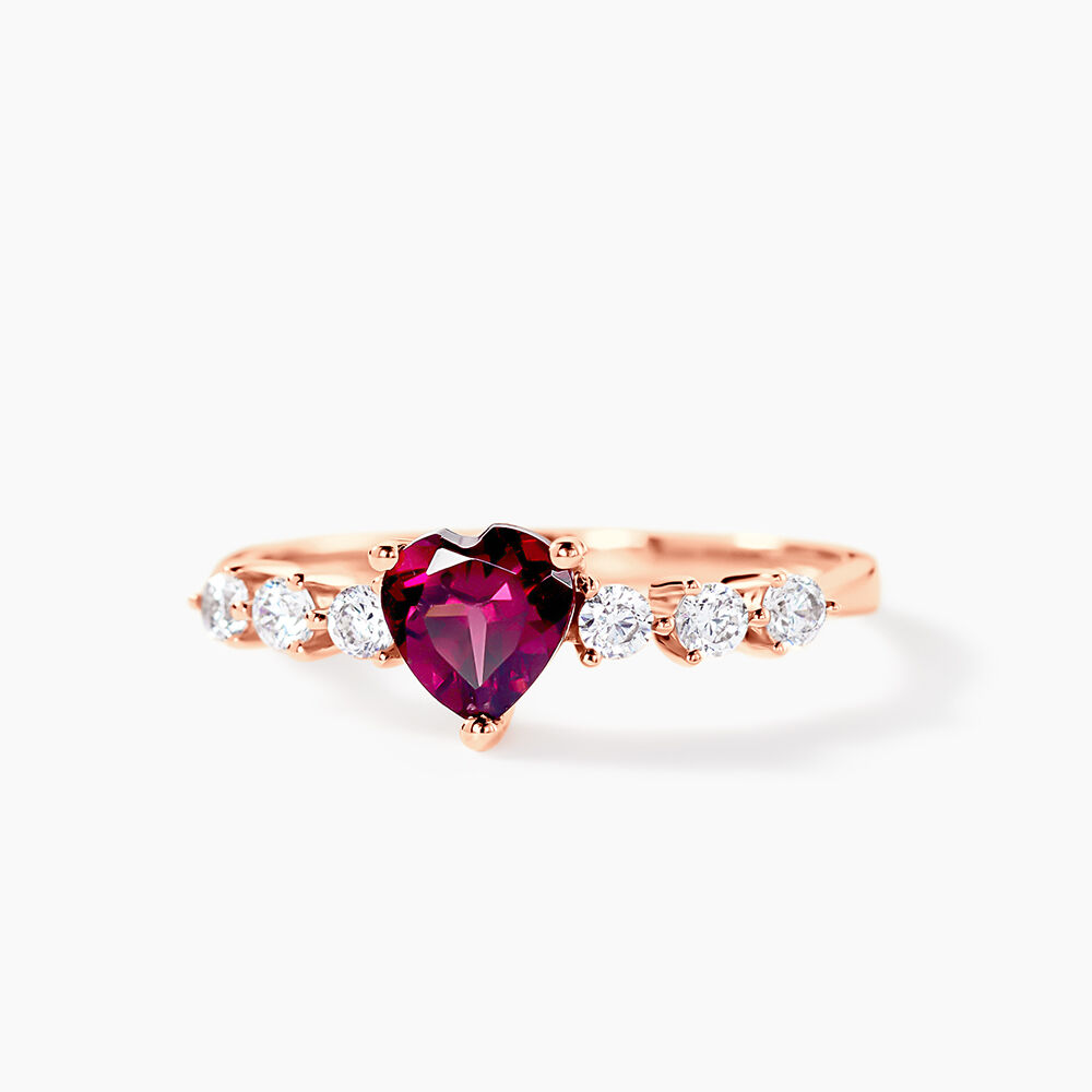 Bague Solitaire Accompagn&eacute; Or Rose Samanta Rhodolite - Bagues avec pierre Femme | Marc Orian