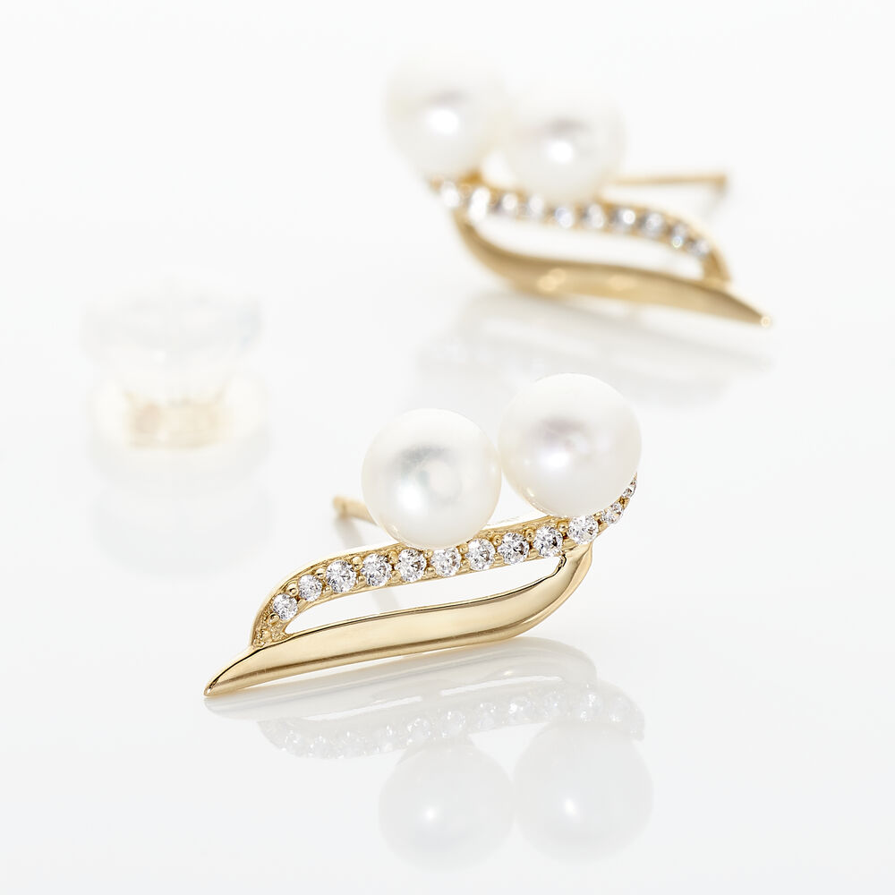 Boucles D'oreilles Puces Loeva Or Jaune Perle De Culture Et Oxyde - Puces Femme | Marc Orian