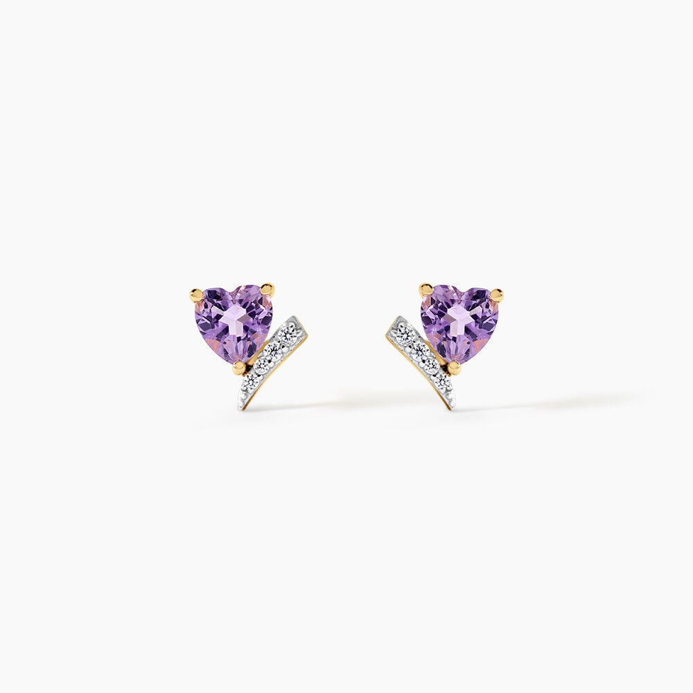 Boucles D'Oreilles Puces Eva Argent Dor&eacute; A L'Or 750/1000 Am&eacute;thyste Oxyde De Zirconium - Puces Femme | Marc Orian