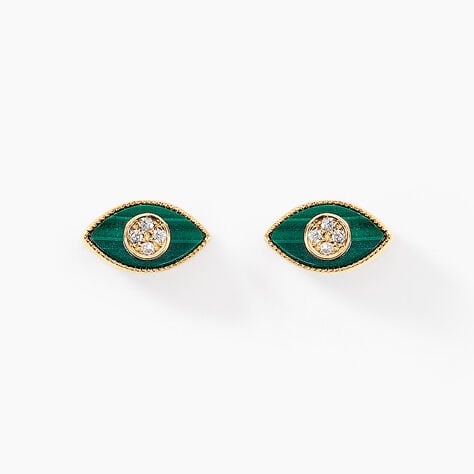 Boucles D'oreilles Puces Matiasma Or Jaune Malachite Diamant - Puces Femme | Marc Orian