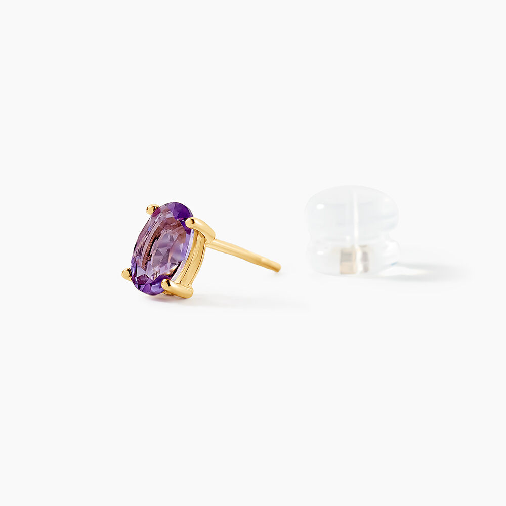 Boucles D'oreilles Puces Elea Serti Griffe Or Jaune Amethyste - Puces Femme | Marc Orian