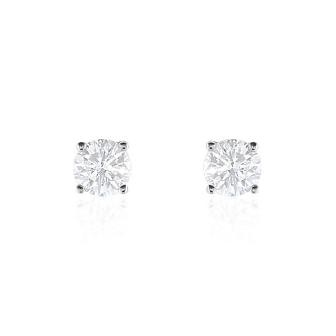 Boucles D'oreilles Puces 4 Griffes Or Blanc Diamant Synthetique - Puces Femme | Marc Orian