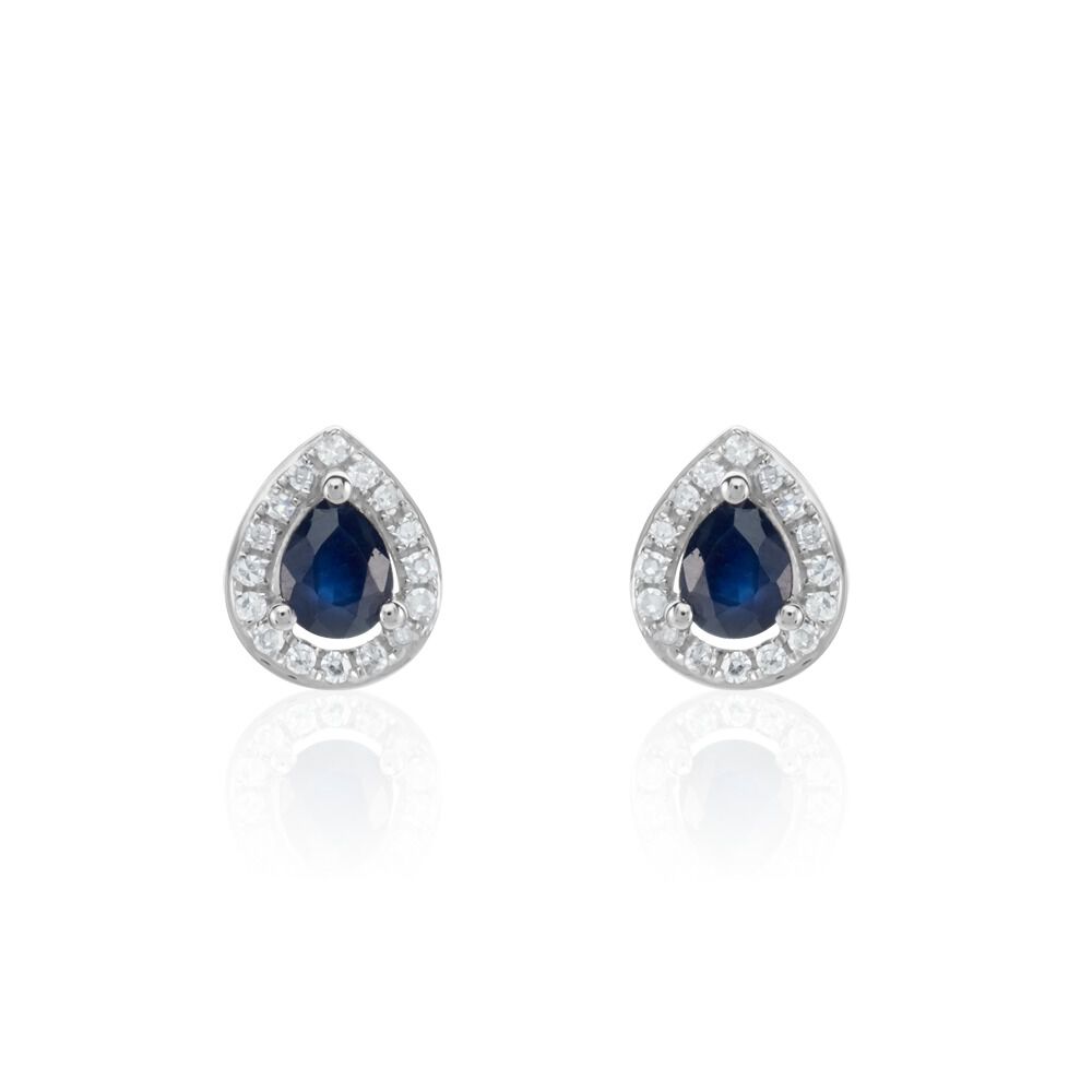 Boucles D'oreilles Puces Or Blanc Elheme Saphir - Puces Femme | Marc Orian
