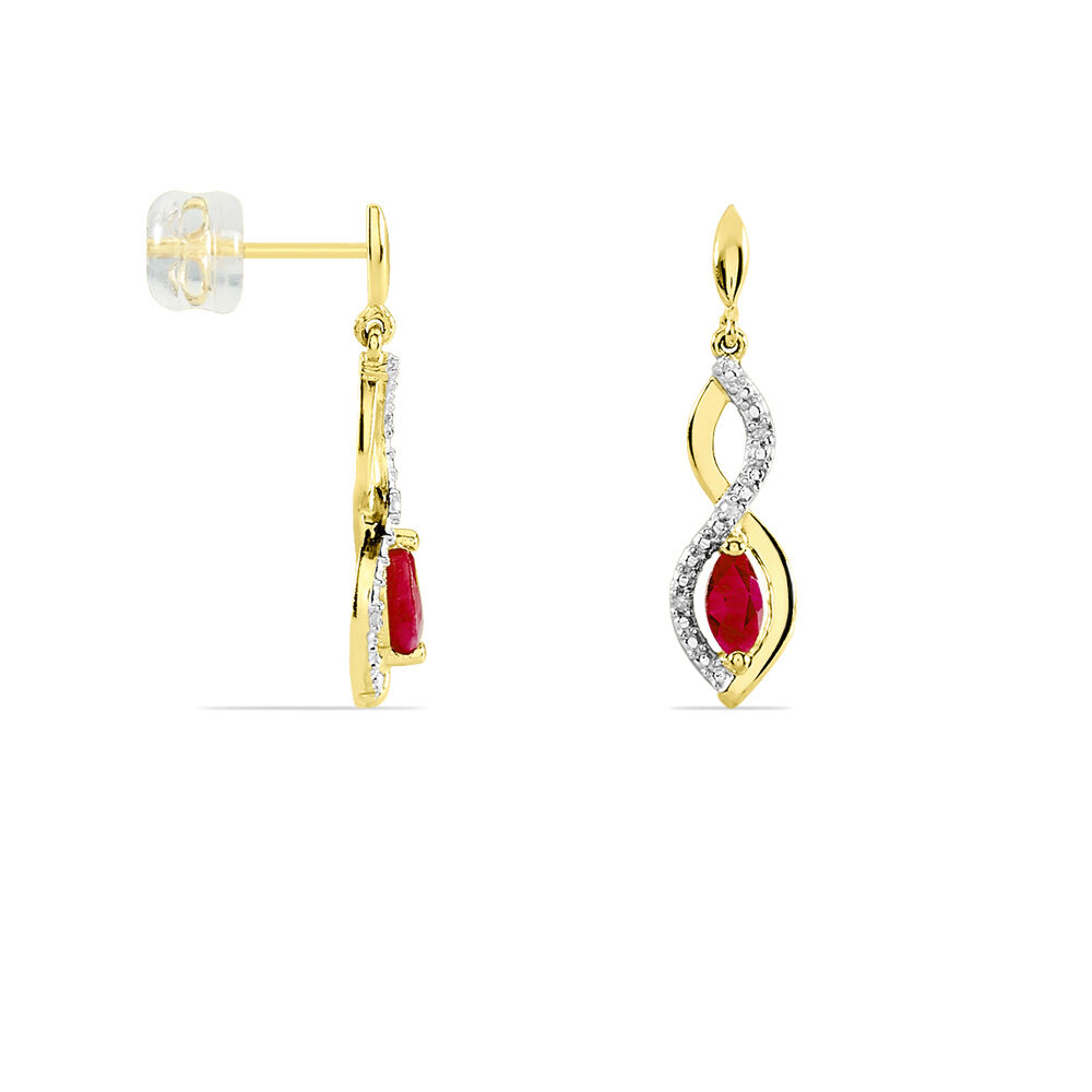 Boucles D'oreilles Pendantes Ondulation Or Bicolore Rubis Et Diamant - Pendantes Femme | Marc Orian