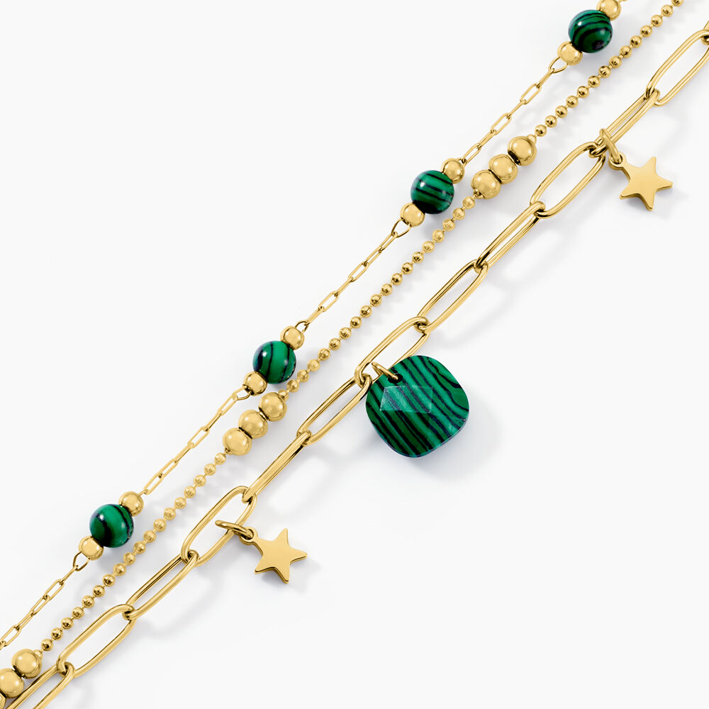Bracelet Athena Acier Dor&eacute; Malachite - Bracelets cha&icirc;nes Femme | Marc Orian
