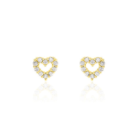 Boucles D'oreilles Puces Coeur Ajoure Or Jaune Oxyde De Zirconium - Puces Femme | Marc Orian