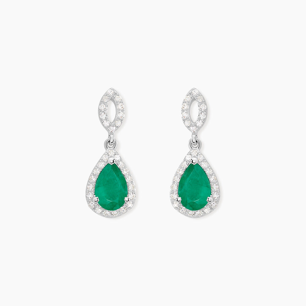 Boucles D'oreilles Puces Sissi Or Blanc Diamant Et Emeraude -  Femme | Marc Orian