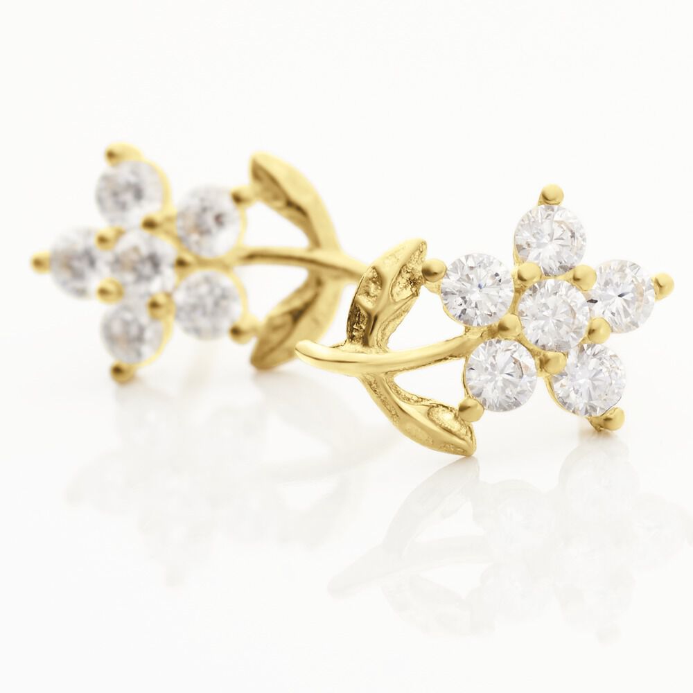 Boucles D'oreilles Puces Eleanor Fleur Or Jaune Oxyde De Zirconium - Puces Famille | Marc Orian