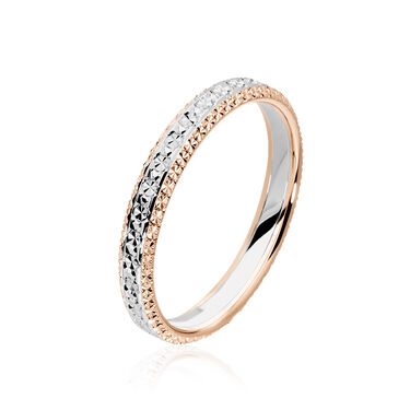 Alliance Multi Facettes Diamantee Demi Jonc Classique Or Bicolore
