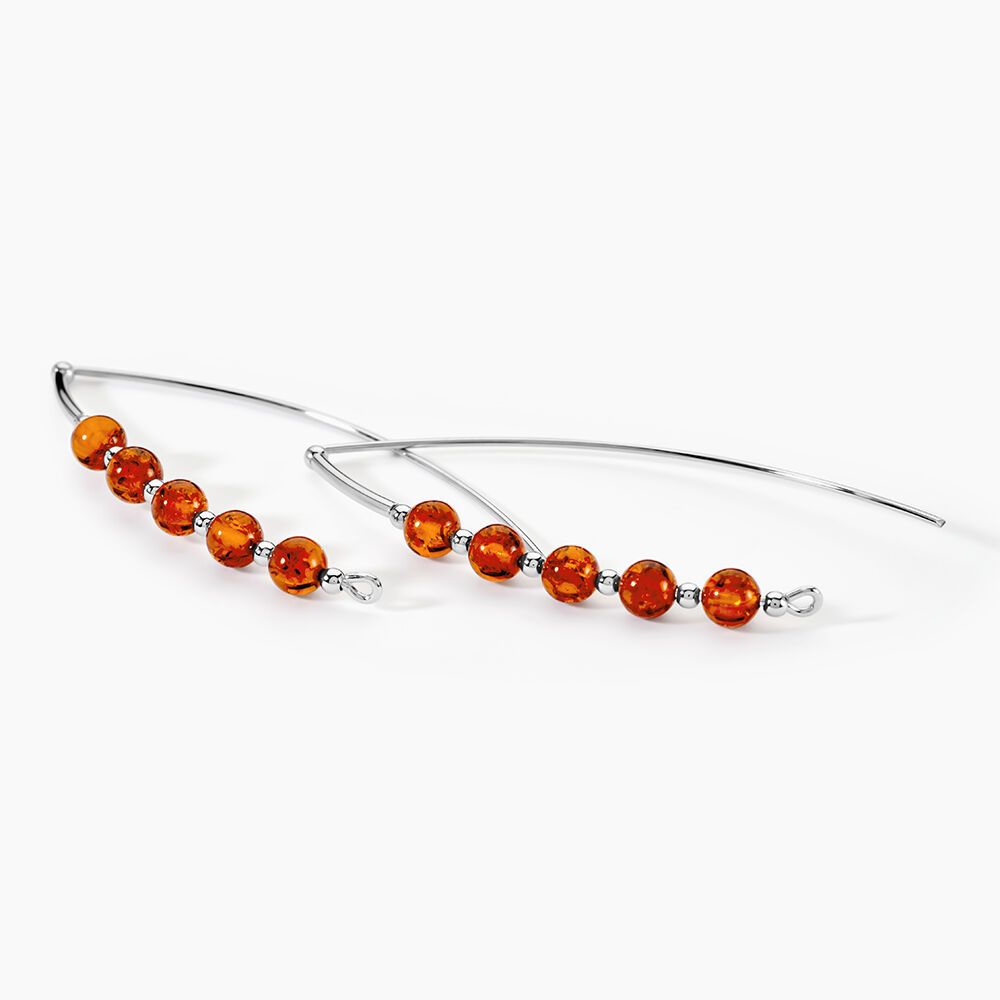 Boucles D'oreilles Pendantes Satu Argent Blanc Ambre - Pendantes Femme | Marc Orian