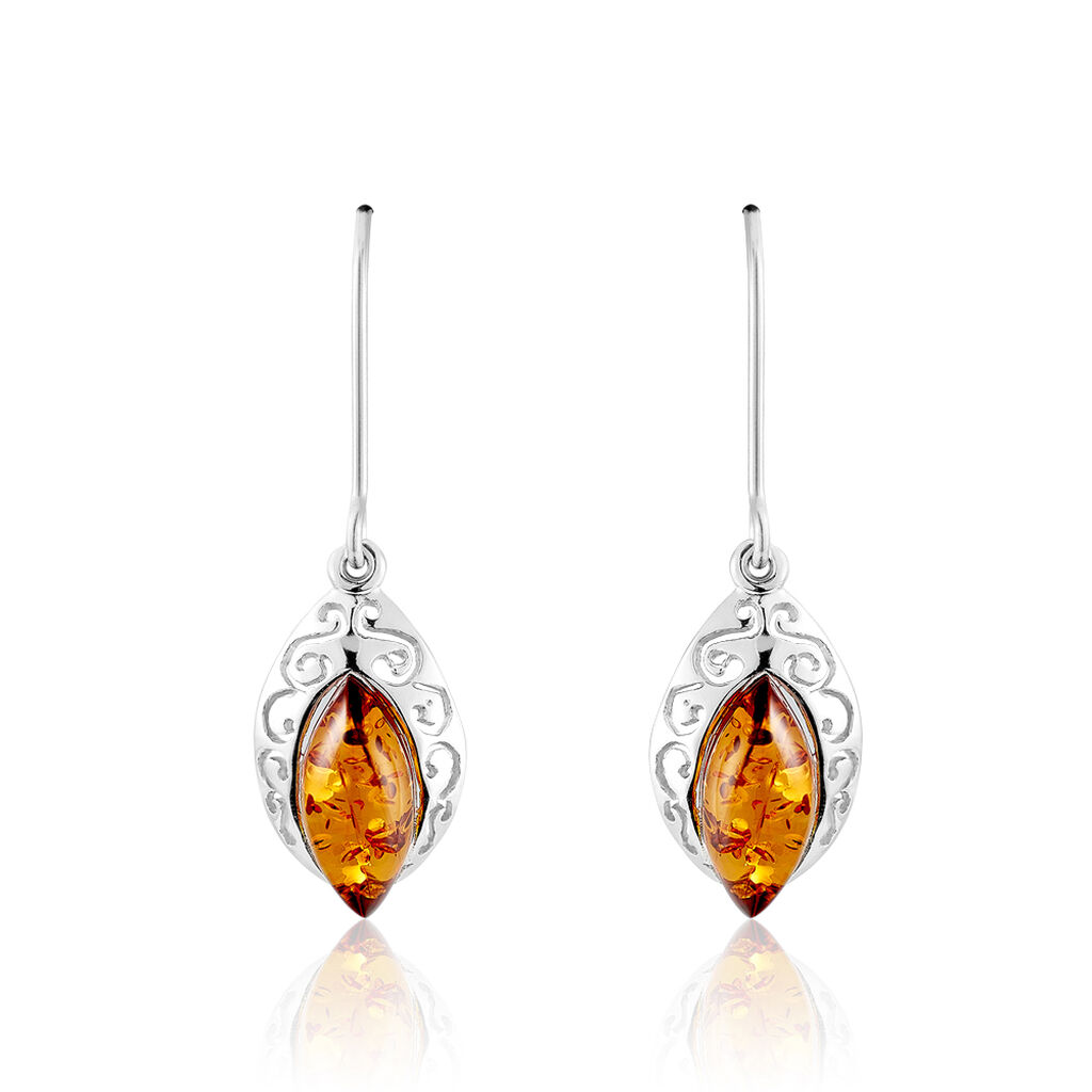 Boucles D'oreilles Argent Blanc Enya Ambre - Pendantes Femme | Marc Orian