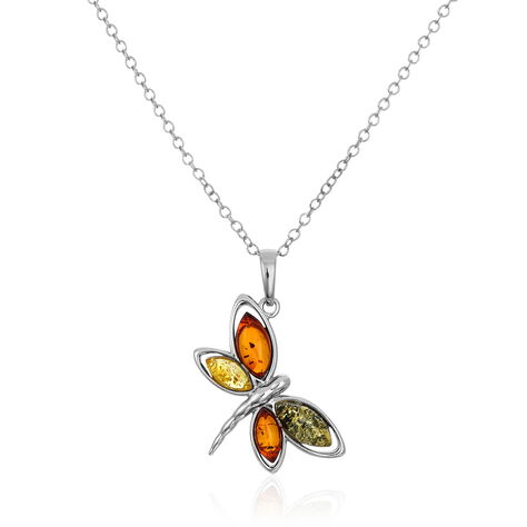 Collier Libellule Argent Blanc Ambre - Colliers avec pierres Femme | Marc Orian