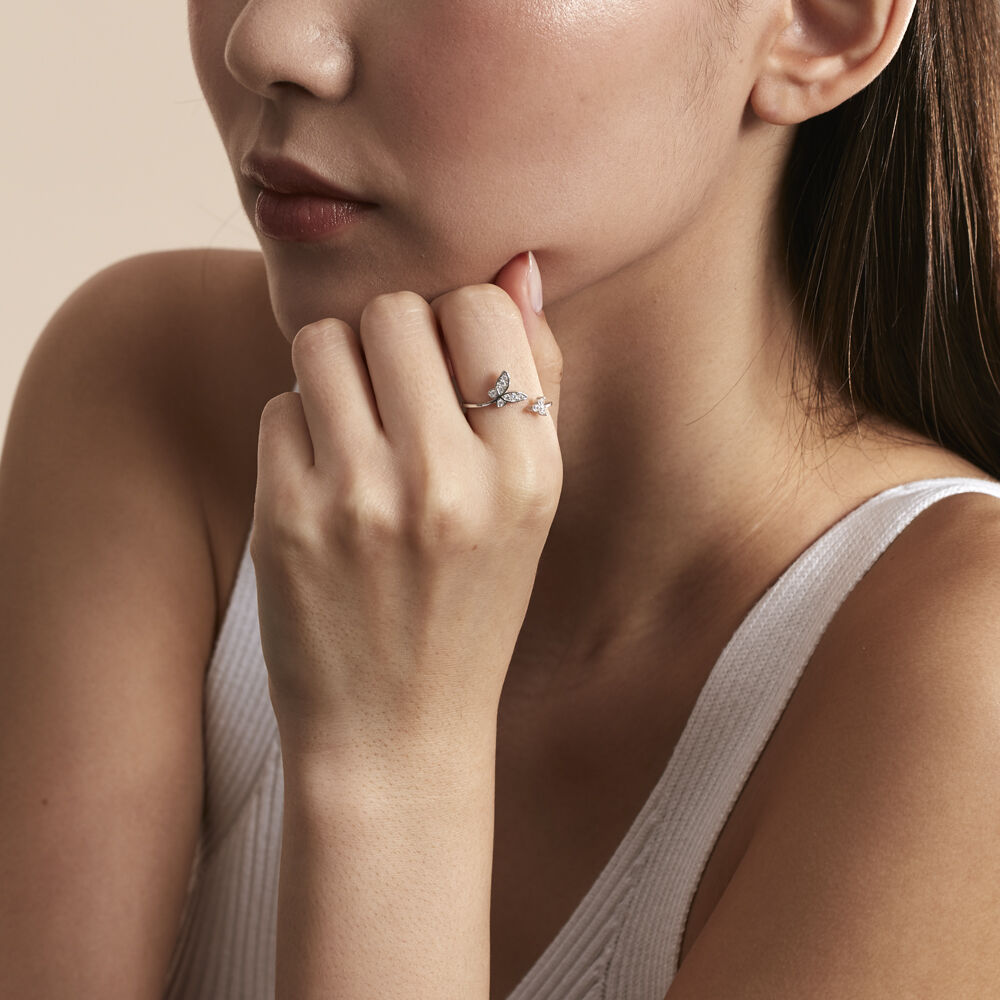 Bague Ajustable Cadfan Argent Blanc Oxyde De Zirconium - Bagues avec pierre Femme | Marc Orian