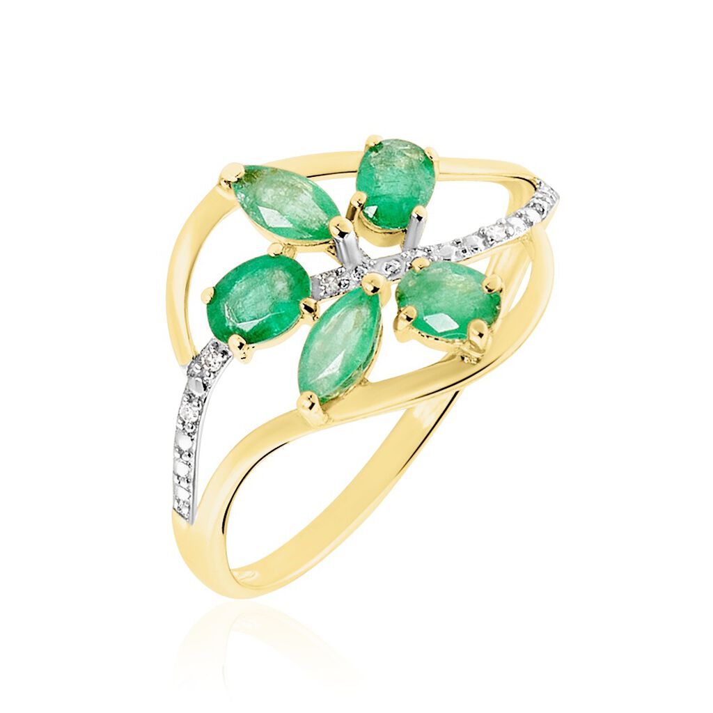 Bague Orchidee Or Jaune Emeraude Diamant - Bagues vintage Femme | Marc Orian