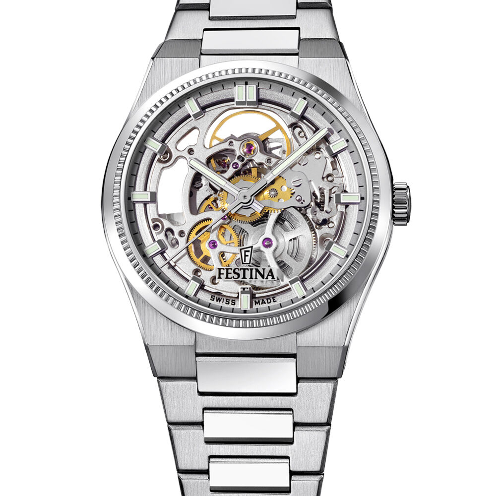 Montre Festina Swiss Made Automatic Squelette 40 Argent&eacute; - Montres automatiques Homme | Marc Orian