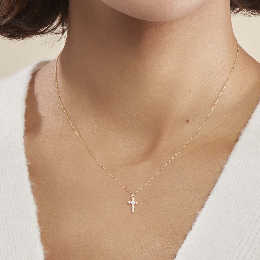 Collier Cobeia Croix Maille Forçat Or Jaune Oxyde De Zirconium - Colliers avec pierres Femme | Marc Orian