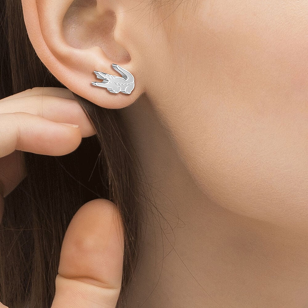 Boucles D'oreilles Puces Lacoste Crocodile Acier Blanc - Bijoux Famille | Marc Orian