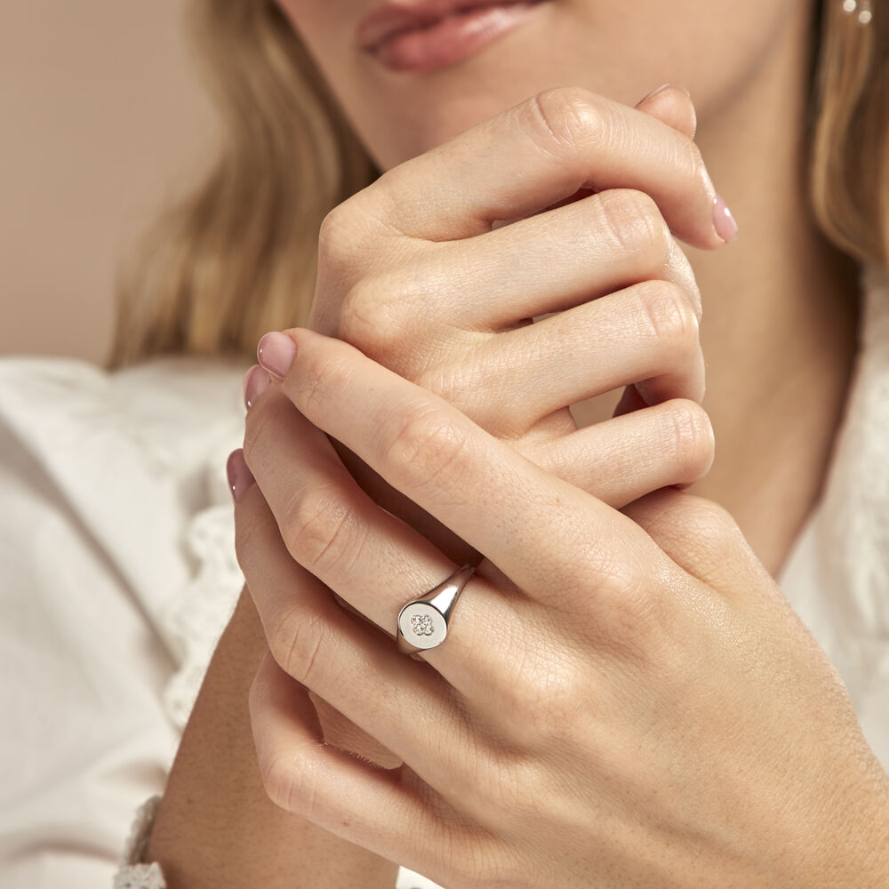 Chevalière Audie Argent Blanc Oxyde De Zirconium - Chevalières Femme | Marc Orian
