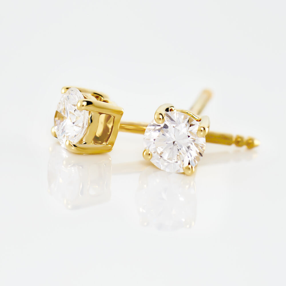 Boucles D'oreilles Puces 4 Griffes Or Jaune Diamant Synthetique - Puces Femme | Marc Orian
