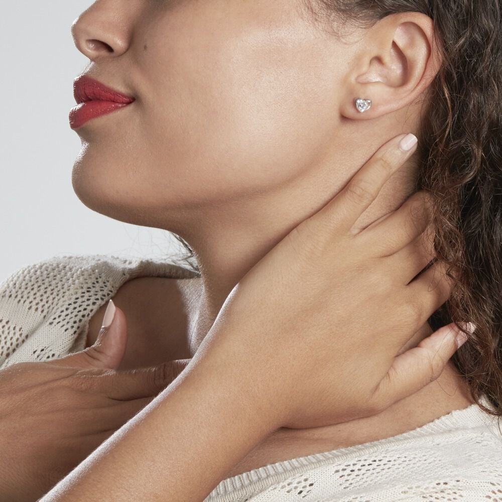 Boucles D'oreilles Puces Daria Coeur Plein Or Blanc Oxyde De Zirconium - Puces Femme | Marc Orian