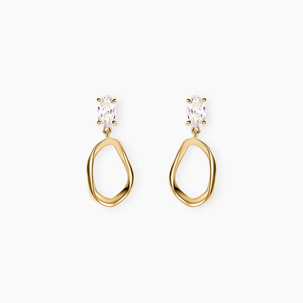 Boucles D'Oreilles Pendantes Eugena Argent Dor&eacute; A L'Or 750/1000 Oxyde De Zirconium - Pendantes Femme | Marc Orian