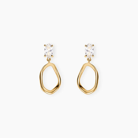 Boucles D'Oreilles Pendantes Eugena Argent Dor&eacute; A L'Or 750/1000 Oxyde De Zirconium - Pendantes Femme | Marc Orian