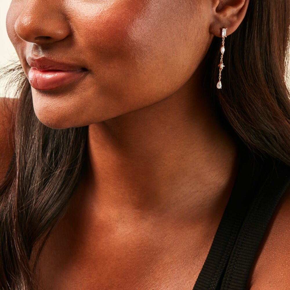 Boucles D'Oreilles Pendantes Sya Plaque Or Jaune Oxyde De Zirconium - Pendantes Femme | Marc Orian