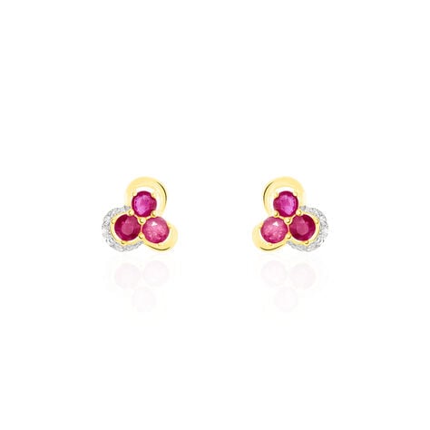 Boucles D'oreilles Puces Orchidea Or Jaune Diamant Et Rubis - Puces Femme | Marc Orian