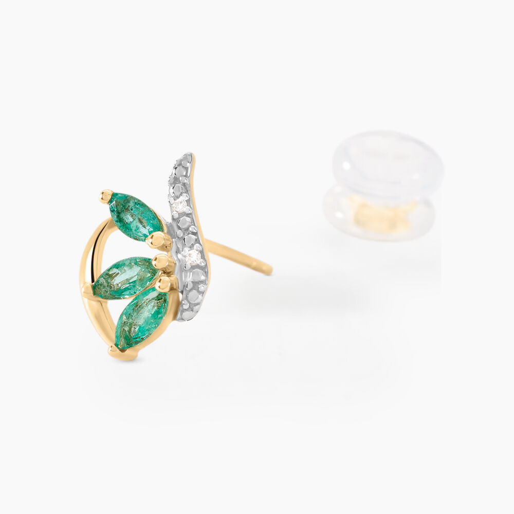 Boucles D'oreilles Puces Or Bicolore Caetlin Emeraude Diamant - Puces Femme | Marc Orian
