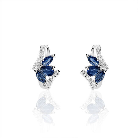 Boucles D'oreilles Puces Or Blanc Saphir Diamant - Clous d'oreilles Femme | Marc Orian