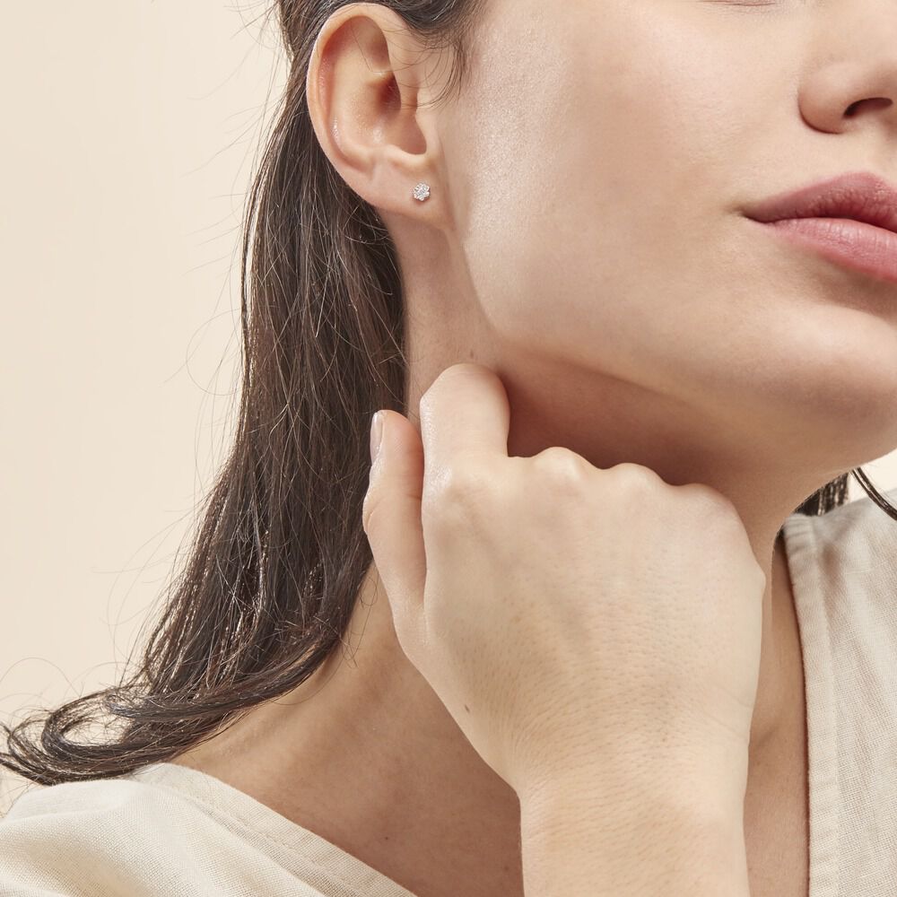 Boucles D'oreilles Puces Eleanor Fleur Or Blanc Oxyde De Zirconium - Puces Femme | Marc Orian