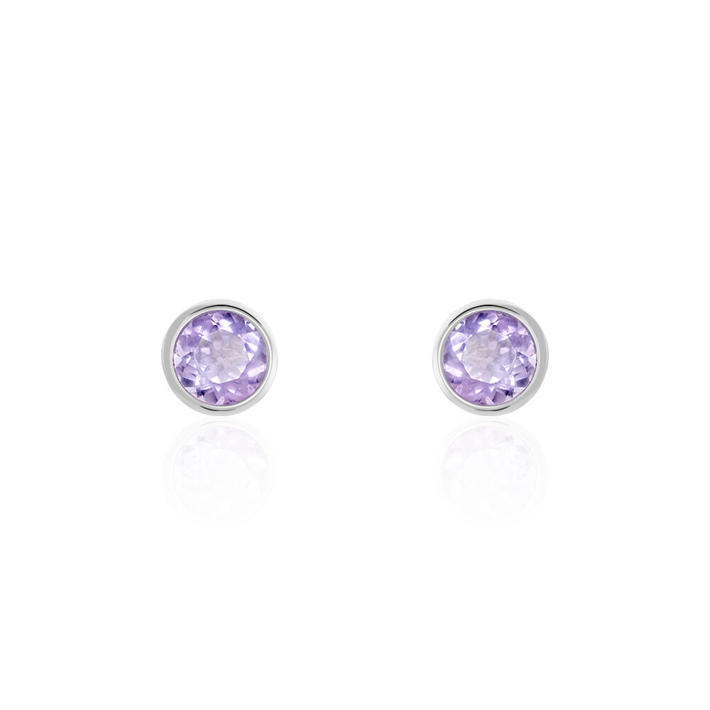 Boucles D'oreilles Puces Edy Serti Clos Or Blanc Amethyste - Puces Femme | Marc Orian