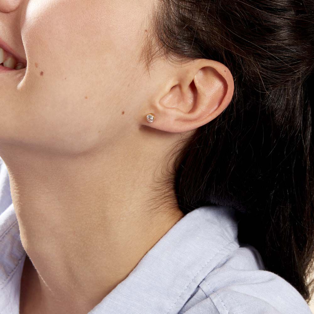 Boucles D'oreilles Puces Elda Serti Clos Or Jaune Oxyde De Zirconium - Puces Femme | Marc Orian
