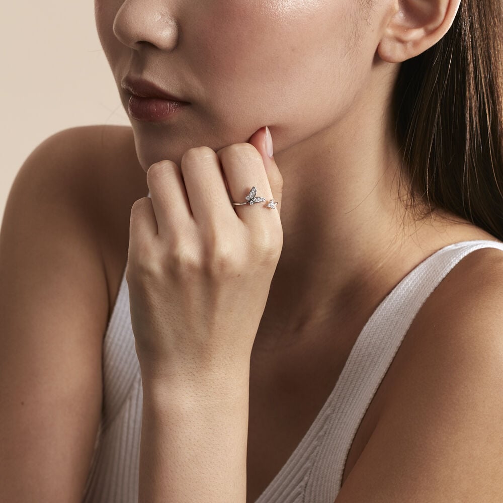 Bague Ajustable Cadfan Argent Blanc Oxyde De Zirconium - Bagues avec pierre Femme | Marc Orian