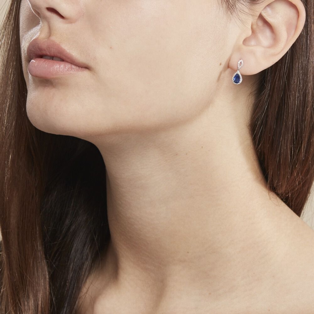 Boucles D'oreilles Puces Sissi Or Blanc Saphir Et Diamant -  Femme | Marc Orian