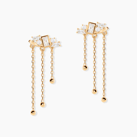 Boucles D'Oreilles Pendantes Sya Plaqu&eacute; Or Jaune Oxyde De Zirconium - Pendantes Femme | Marc Orian