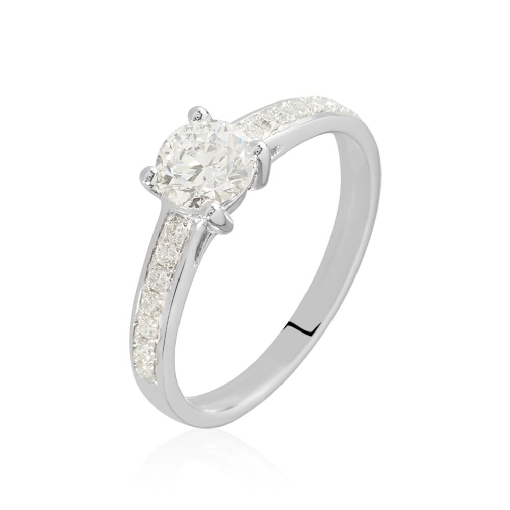 Bague Solitaire Accompagn&eacute; Aramis Or Blanc Diamant Synth&eacute;tique - Parures de mariage Femme | Marc Orian