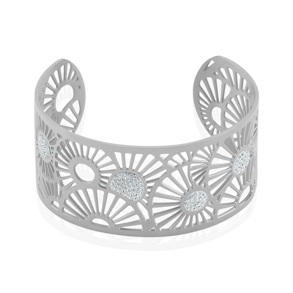 Bracelet Jonc Imagine Florette Strass Acier Blanc Strass - Bracelets joncs Femme | Marc Orian