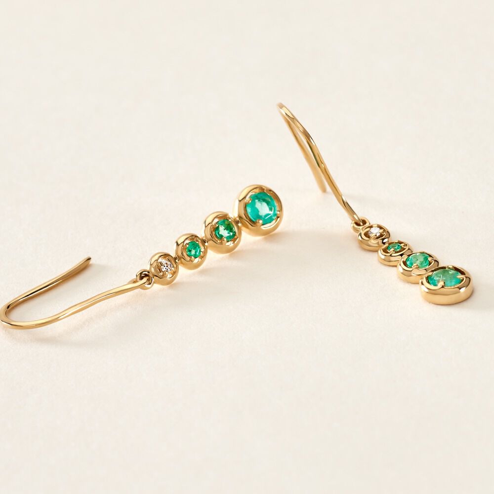 Boucles D'oreilles Pendantes Josephine Or Jaune Emeraude - Boucles d'oreilles mariage Femme | Marc Orian