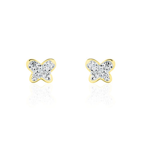 Boucles D'oreilles Puces Or Jaune Cercis Strass - Clous d'oreilles Femme | Marc Orian