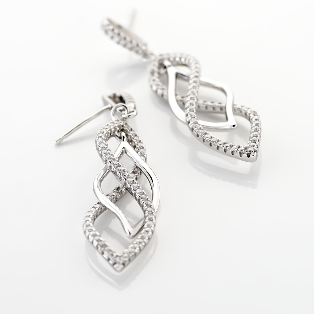 Boucles D'oreilles Pendantes Malika Argent Blanc Oxyde De Zirconium - Pendantes Femme | Marc Orian