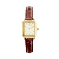 cadran doré fond blanc bracelet synthétique marron