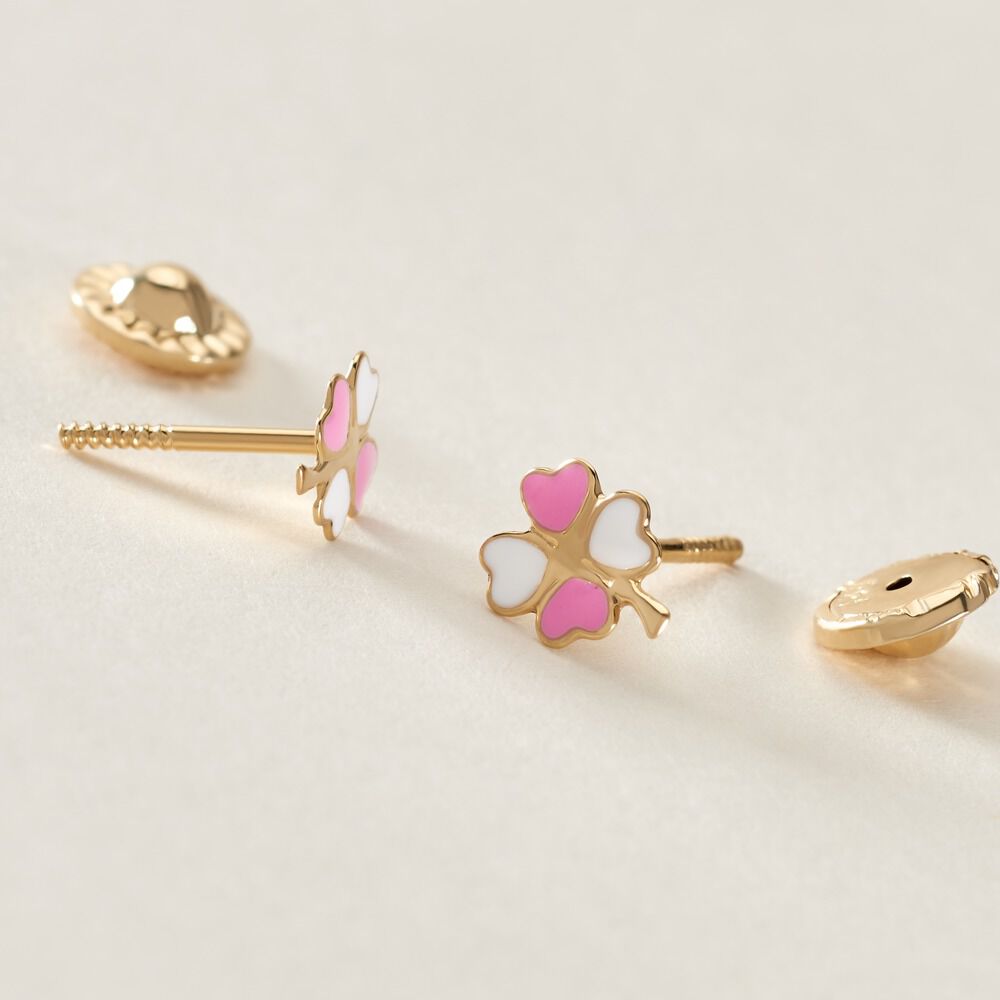 Boucles D'oreilles Puces Trefle Email Or Jaune - Puces Enfant | Marc Orian