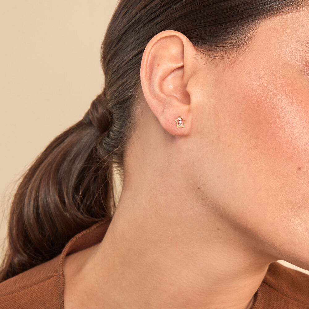 Boucles D'oreilles Puces Elais Etoile 5 Or Jaune Oxyde - Puces Femme | Marc Orian