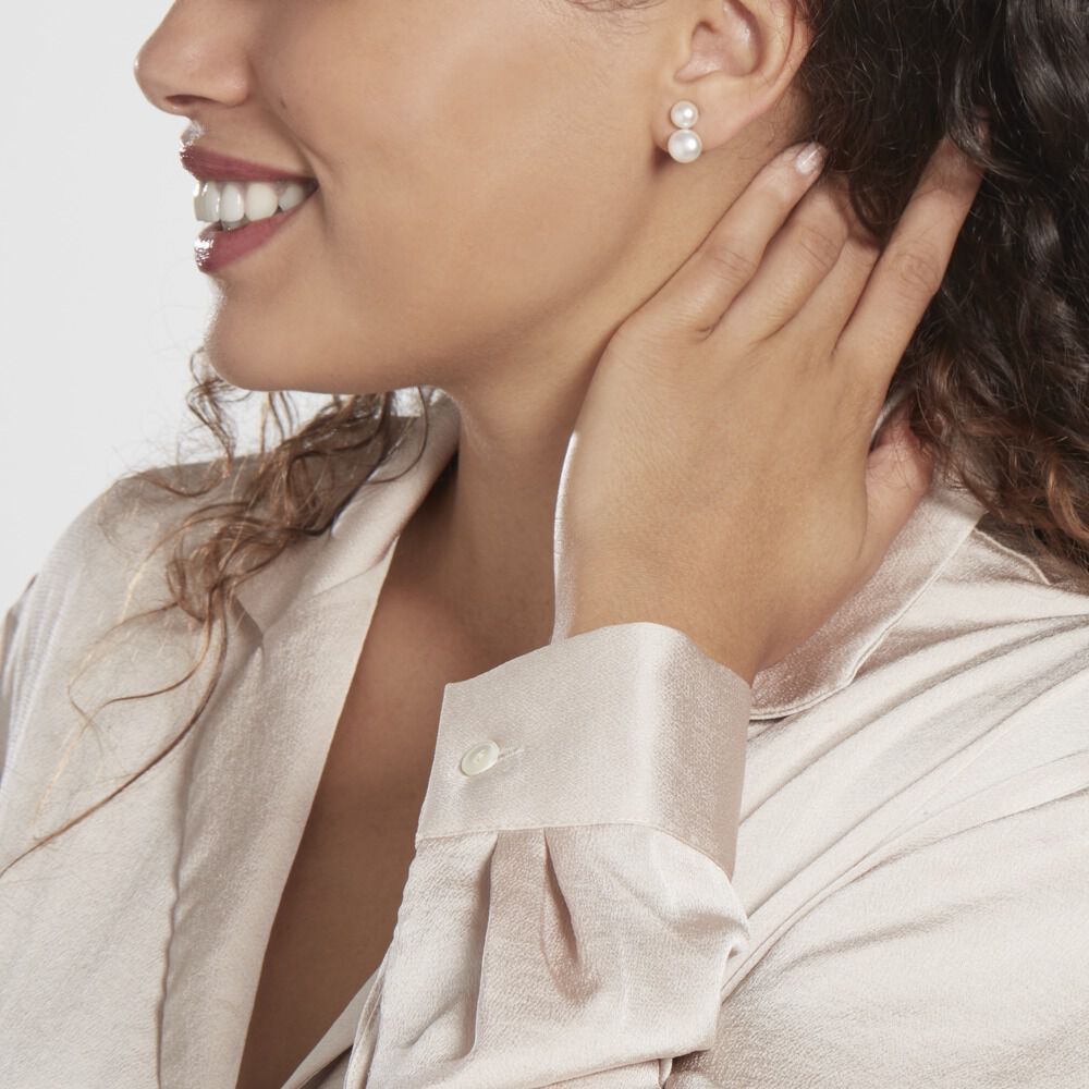 Boucles D'oreilles Clips Argent Blanc Viano Perles Oxydes - Puces Femme | Marc Orian