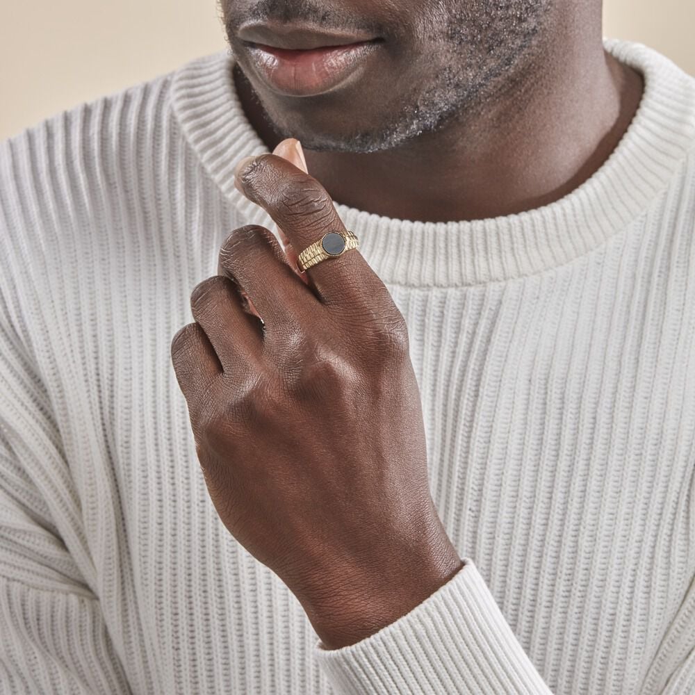 Chevali&egrave;re Plaqu&eacute; Or Jaune Haakon Onyx - Chevali&egrave;res Homme | Marc Orian