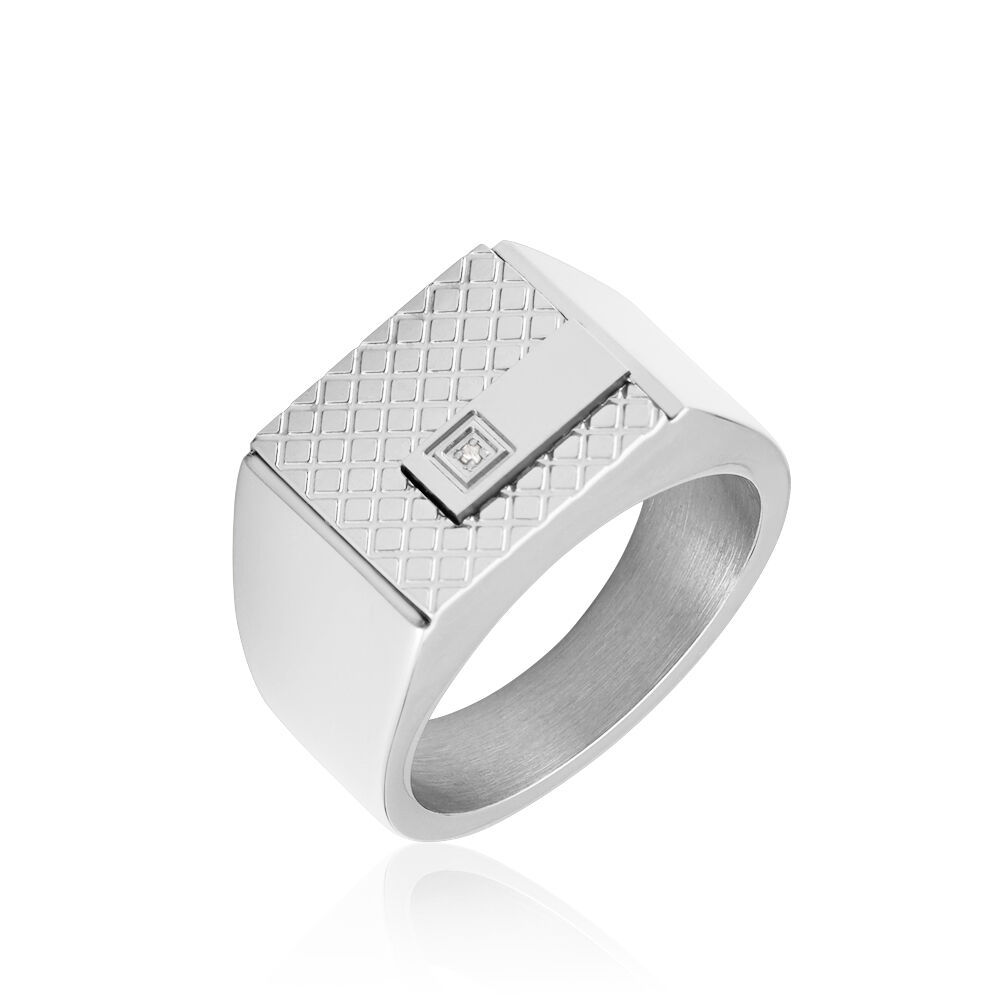 Chevalière Phebus Him Acier Blanc Diamant - Chevalières Homme | Marc Orian