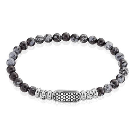 Bracelet Philo Acier Blanc Obsidienne Pierre De Lave - Bracelets cha&icirc;nes Homme | Marc Orian