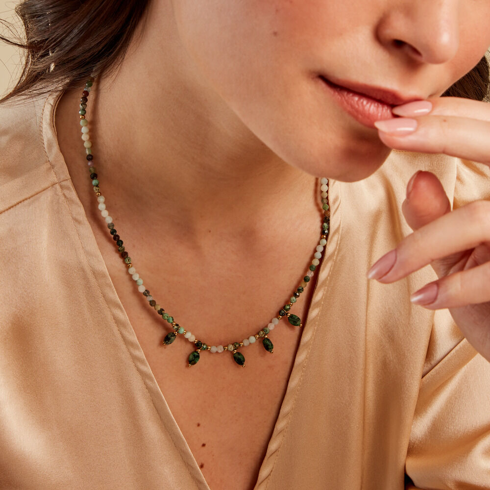 Collier Acier Jaune Turquoise Amazonite Agate - Colliers avec pierres Femme | Marc Orian